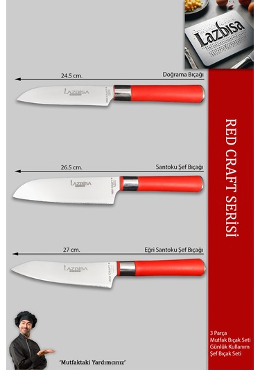 Red Craft Serisi Mutfak Bıçak Seti Et Sebze Şef Bıçağı Mtf-8476 Kırmızı