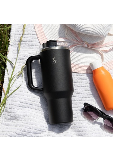 Lurch Big Cup 1.2 L, Paslanmaz Çelik Termos - Uzatılabilir Pipetli, Çift Cidarlı, Sızdırmaz Mat Siyah