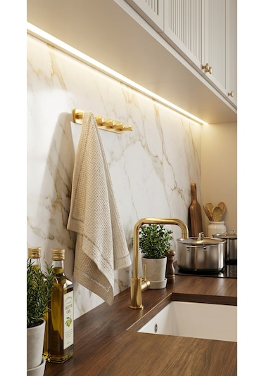 5'li Premium Gold Alüminyum Banyo Mutfak Havlu Bornoz Askısı Altın