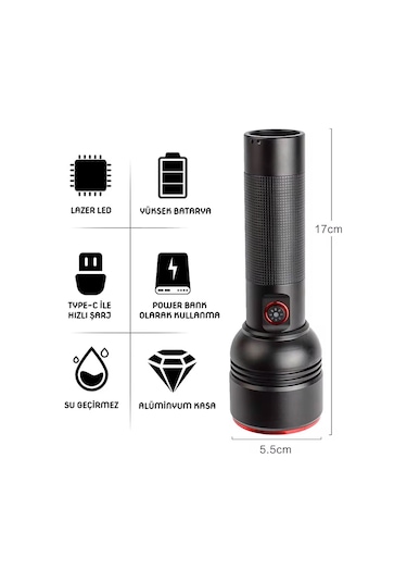 Wison 20w Şarjlı Metal El Feneri Ws-5572 Bakır