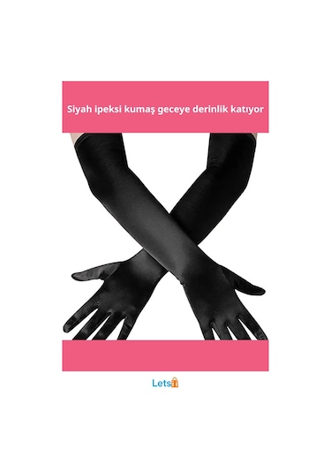 Letsii Uzun Boy Ekstra Parlak Saten Eldiven Siyah Renk Çok Renkli