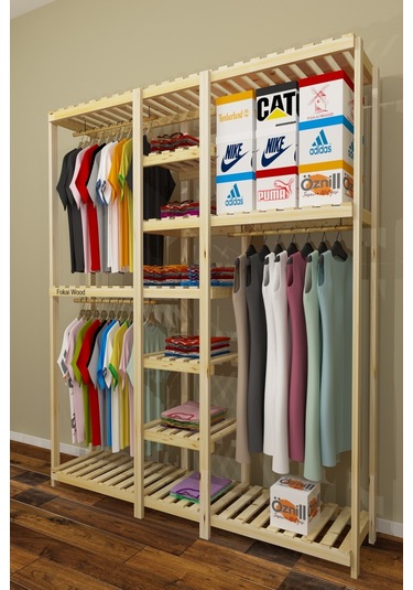 Tres Espejo Barato - Açık Ahşap El Yapımı Elbise Dolabı