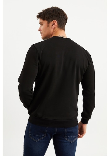 Mysport 5013 Erkek Bisiklet Yaka Baskılı Sweatshirt-siyah Siyah