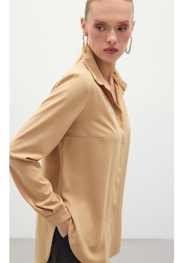 Düz Klasik Gömlek - Camel-135611 CAMEL