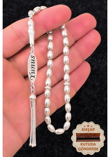 İsimli Gümüş Tesbih Arpa Kesim İsim Yazılan Gümüş Tesbih 925 Ayar St387 Beyaz