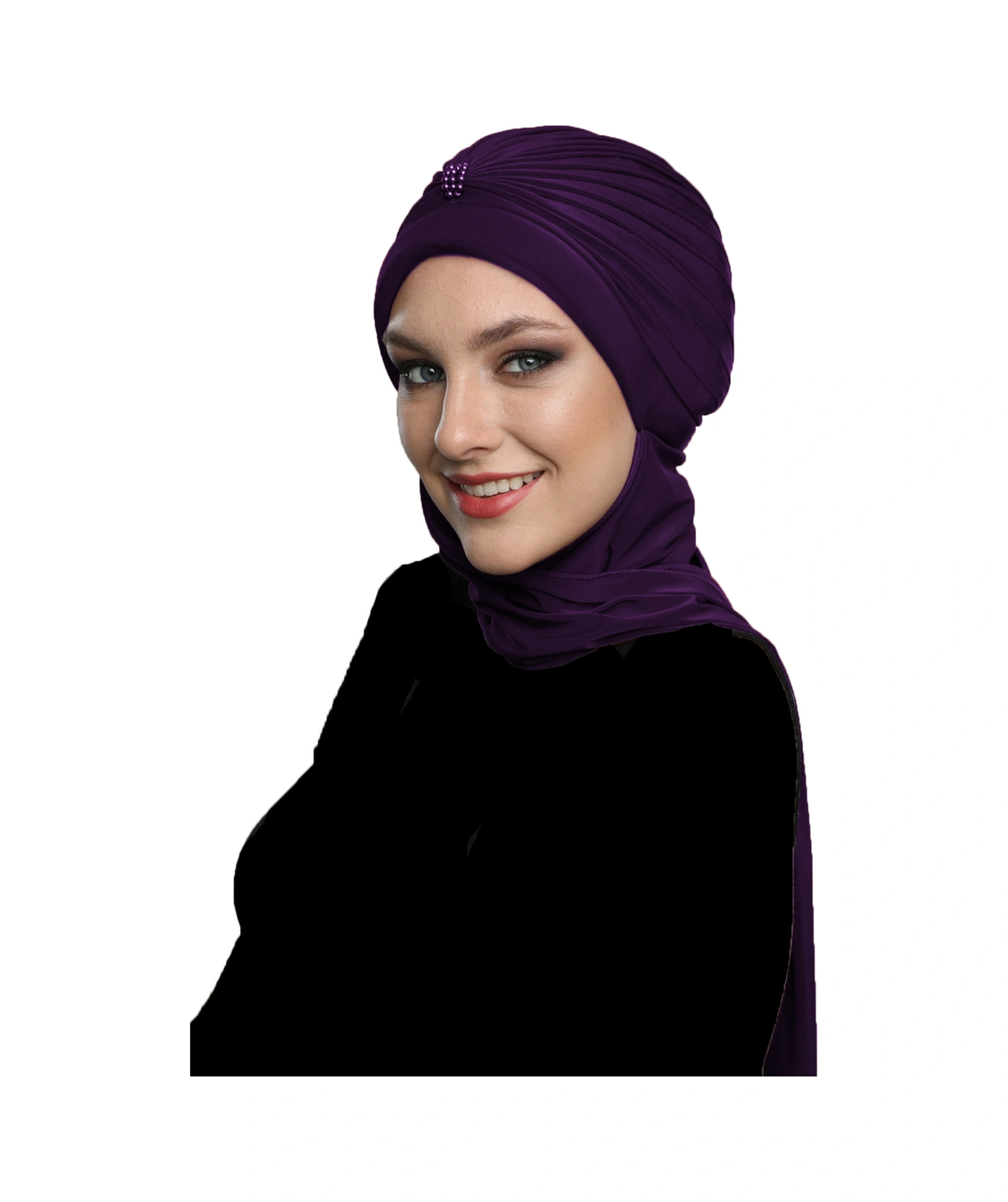 Incili Atkılı El Işi Inci Işlemeli Mor Hazır Türban Tesettür Bone Mor