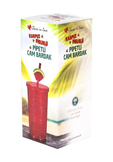 Pipetli Cam Bardak - Karpuz Figürlü
