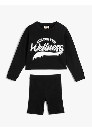 Koton Sweatshirt Ve Şort Seti İkili Pamuklu Siyah 4skg10180ak Siyah