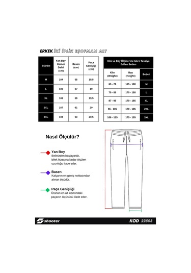 Shooter Sportswear Erkek Antrasit Eşofman Altı Fermuarlı Üç Cep Rahat Kalıp Klasik Paça Siyah