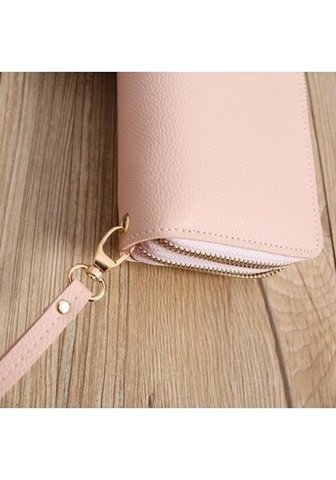 Çift Fermuarlı Bayan Uzun Çanta Ekleme Bozuk Para Çantası Kırmızı Kırmızı