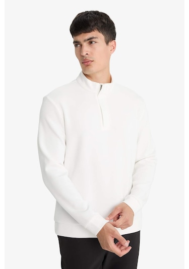 Defacto Regular Fit Dik Yaka Yarım Fermuarlı Sweatshirt F2821ax25auwt34 Beyaz