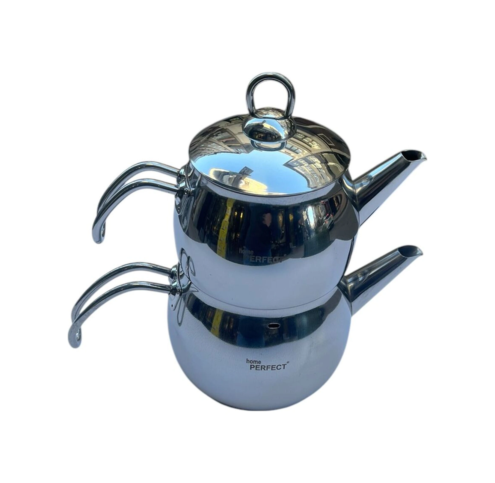 Home Perfect Orta Boy Çelik Çaydanlık Takımı Metal Sap Metalik