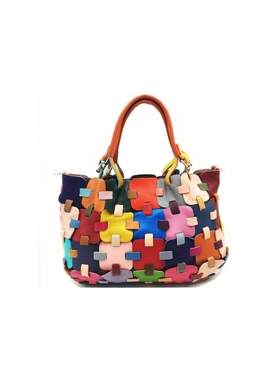 Shidai888 Renkli Patchwork Büyük Kapasiteli Tote Çanta, Çok Renkli