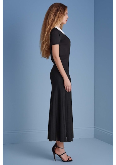 Evaze Siyah Triko Etek Siyah