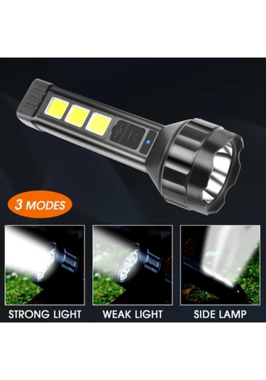 Wellhise 659 Usb Şarjlı El Feneri Cob Yan Işık Güçlü El Feneri Usb Şarj Edilebilir Açık Kamp Lambası Taşınabilir