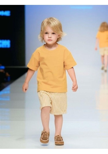 Erkek Bebek Çizgili Dokuma Şort-15855 Sarı