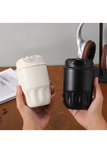 Elmpaly Siyah 260ml 316 Paslanmaz Çelik Kahve Termosu Sızdırmaz Seyahat Bardağı Sıcak Soğuk İçecekler İçin Siyah