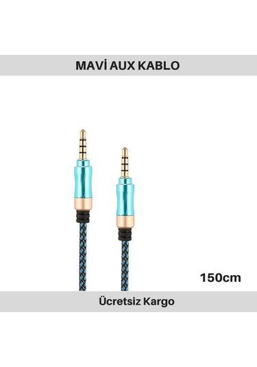 Kgn Aux Stereo Kablo Ip Örgü Mavi 150 Cm