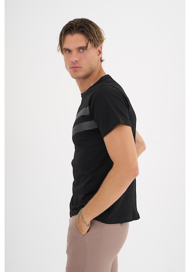 Erkek Siyah Baskılı %100 Pamuklu Standart Kalıp T-shirt Beyaz