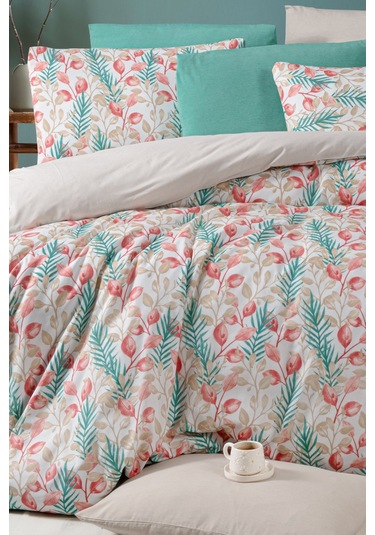 Lastikli Çarşaflı Tek Kişilik Nevresim Takımı Lemon Red Kırmızı-yeşil