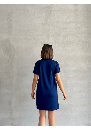 Kadın Bisiklet Yaka Soft Touch Elbise Lacivert