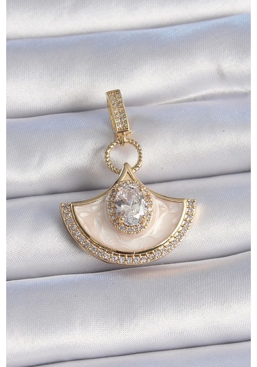 Pirinç Gold Renk Zirkon Taş Detaylı Beyaz Mineli Ajda Charm Çok Renkli