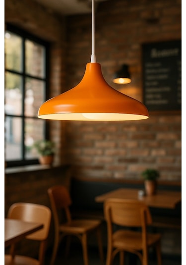 Nil Turuncu Renk Özel Tasarım Modern Dekoratif Cafe Sarkıt Cafe - Mutfak Tekli Avize Turuncu