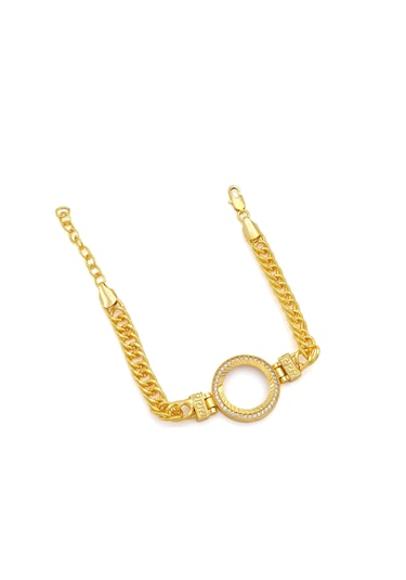 Altın Kaplama İmitasyon Zirkon Taşlı Zincirli Çeyrek Çerçeve Bileklik Blk-1166 Altın