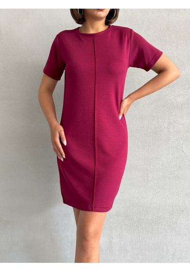 Kadın Bisiklet Yaka Soft Touch Elbise Bordo