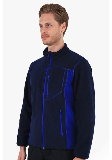Çift Renkli Polar Ceket Lacivert - Saks Mavi