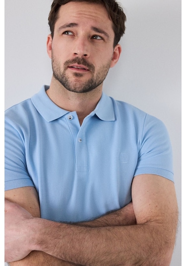 Ds Damat Regular Fit Açık Mavi Pike Dokulu %100 Pamuk Kıvrılmaz Polo Yaka Nakışlı T-shirt 4HC14ORT51000 Açık Mavi