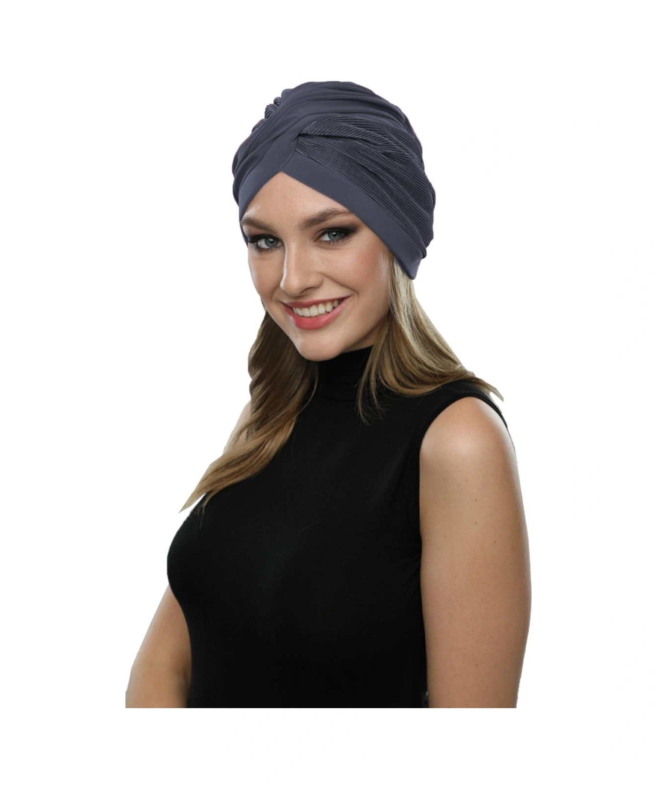 Çapraz Plise Koyu Gri Hazır Türban Tesettür Havuz Bonesi Koyu Gri