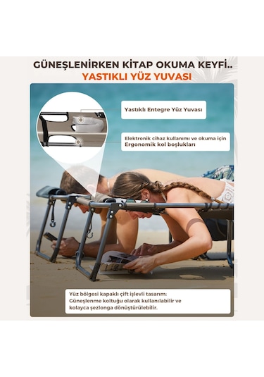 Kingcamp Magnolia B10 Plus Hands-free Premium 7 Kademeli Katlanır Şezlong Grey/white Gri