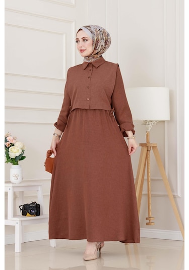 Yanları Bağlamalı Elbiseli Takım-kahverengi-5021 Kahverengi