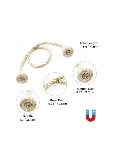 2'li Bej Manyetik Perde Askısı Halat Modern El Yapımı Perde Bağlama Dekoratif Perde Kumaş Askısı Pencere Dekoru İçin Diğer