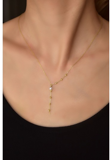 925 Ayar Gümüş Gold Kaplama Dorika Toplu Incili Kolye