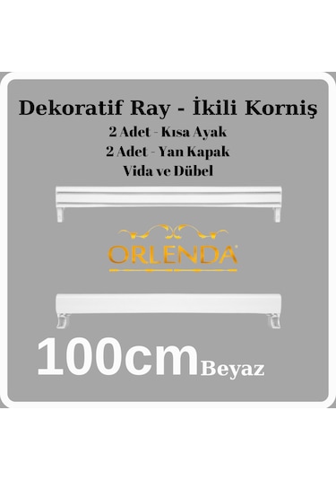 Beyaz Dekoratif Ray - İkili Korniş - İki Kanallı Alüminyum Ray