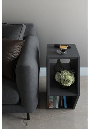Alpa Ev Mobilya Altıgen Tasarım Yan Sehpa, Modern Koltuk Yanı Ve Dekoratif Kitaplık, Salon Sehpası Antrasit