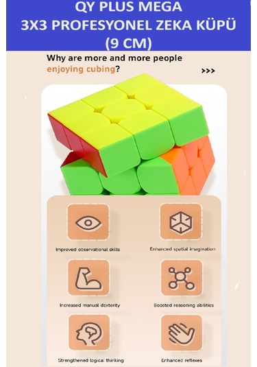 Qy Plus Mega 9 Cm Mıknatıslı Profesyonel Speed Cube - 3x3 Zeka Küpü - Sabır Küpü -