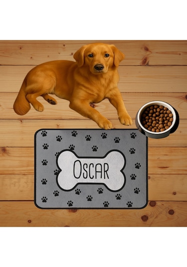 İsim Baskılı Kedi Köpek Mama Paspası Ve Beslenme Altlığı Mama Önü Tuvalet Önü Paspas 40x60cm Çok Renkli