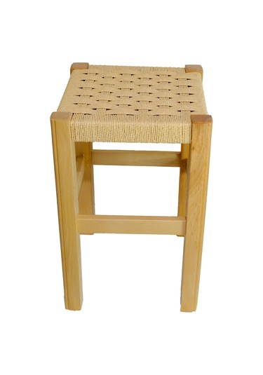 El Yapımı Ahşap Örmeli Hasır Tabure 45 Cm Şık Ve Zarif Tasarım Natural