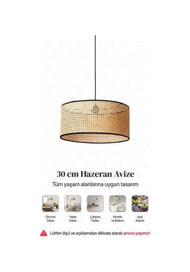 Hazeran Avize 30cm- Iskandinav, Modern, Bohem, Rattan Avize, Aydı Bambu