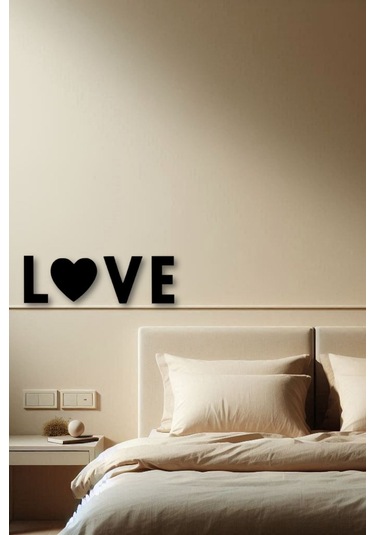Love Yazılı Aşk Temalı 4'lü Duvar Dekoru Ahşap Tablo