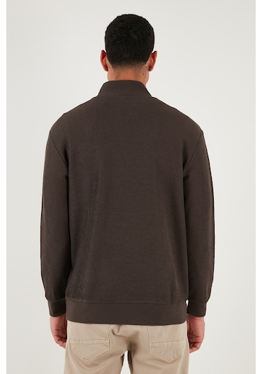 Buratti Pamuklu Regular Fit Yarım Fermuarlı Dik Yaka Erkek Sweat 5905716 Koyu Kahve