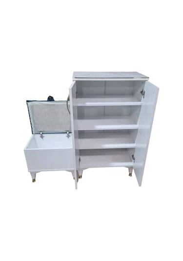 2 Kapaklı Puflu Ayakkabılık Beyaz