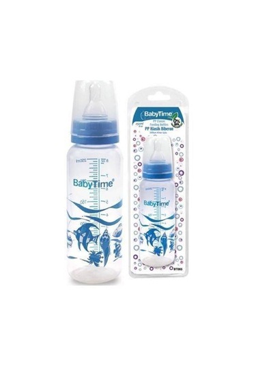 Babytime Bt 065 Klasik Silikon Kiraz Uçlu Pp Biberon 250 ML Mavi