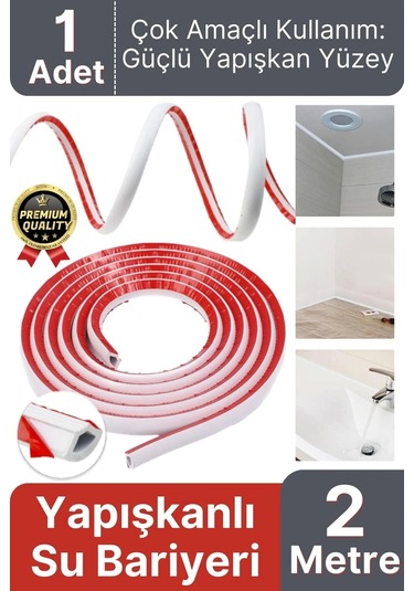 1 Adet Ultra Güçlü Dayanıklı Esnek Tezgah Mutfak Banyo Kendinden Yapışkanlı Su Bariyeri 2 Metre