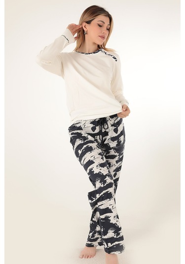Miorre Desenli Kadın Pijama Takımı Ekru-m-l Ekru