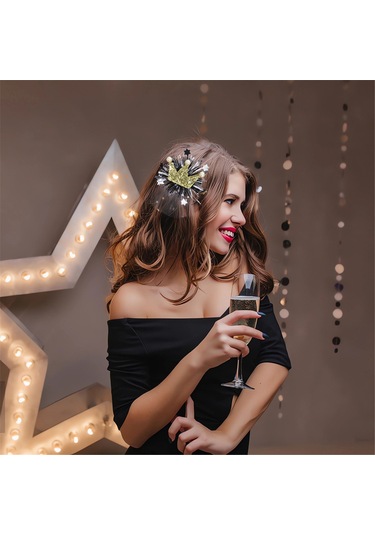 Dofolink Yılbaşı Noel Parti Fotoğraf Jokei, Siyah Altın 4 Büyük Bardak Desenli Parlak Saç Klipsi, Yetişkin Çocuk Uyumlu, Hediye Paketi Eşyası Çok Renkli