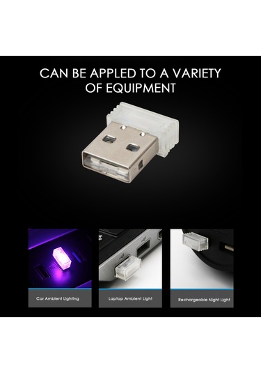 Xiyyadms Oto Ve Ev İçin Usb Led Renkli Gece Lambası - Müdahale Olmadan Kullanın, Mavi 4'lü Paket Siyah